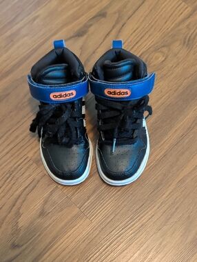Adidas Postmove Mid-Top Kids Black and Blue Velcro High-Top Sneakers
